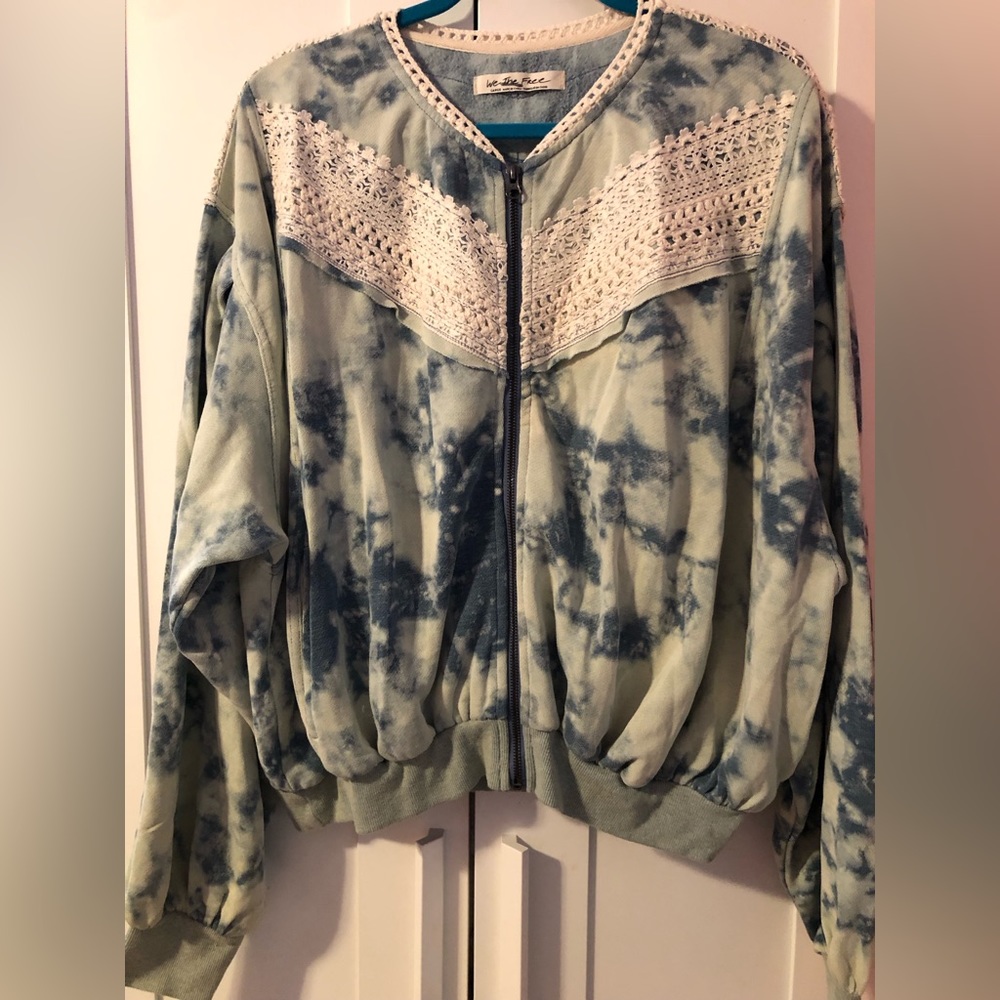 Free People Tie Dye Zip Up Sweatshirt with lace detail Size Large